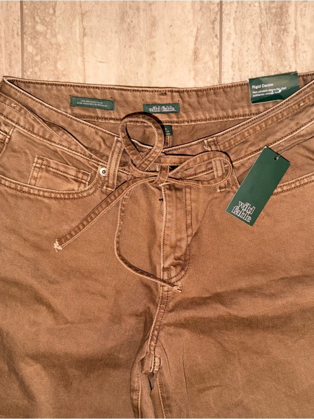 NWT WILD FABLE Brown Wide-Leg Tie-Waist Women’s Rigid Denim Low Rise Size 6/R - Picture 3 of 14